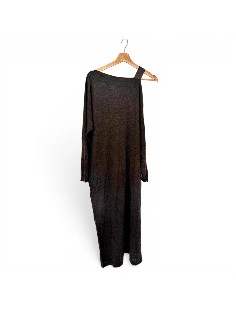 Brunello Cucinelli Asymmetric One-Shoulder Black Maxi Dress